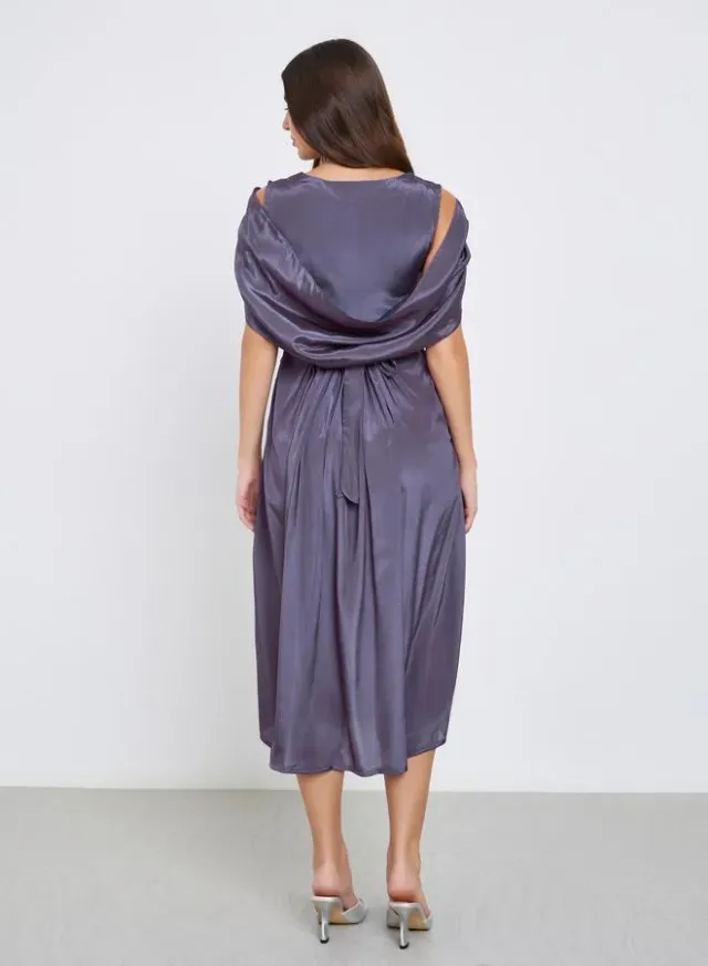 Purple Draped Back Midi Dress – image 5