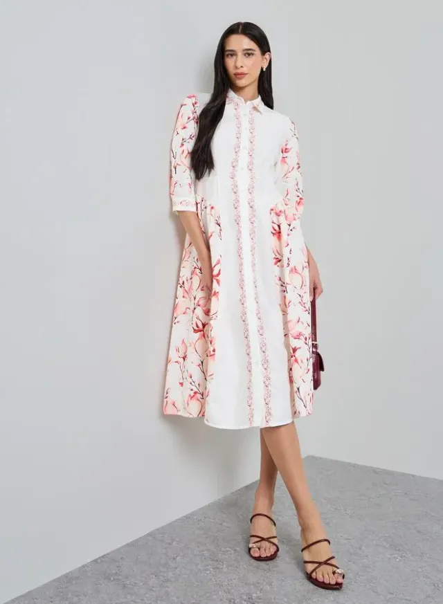 Off-White Floral Shirt Midi Dress