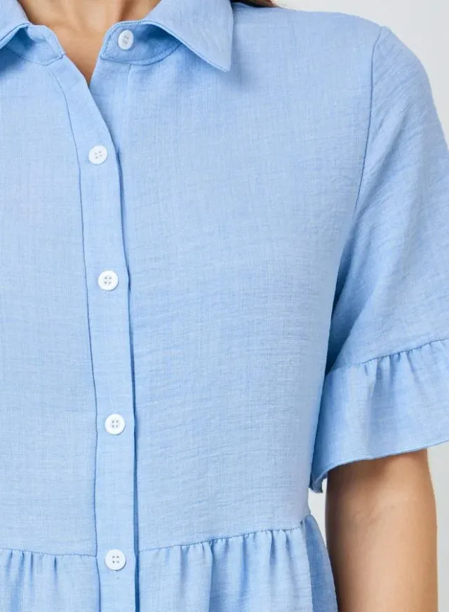 Blue Ruffle Sleeves Shirt Knee-Length Dress – image 4