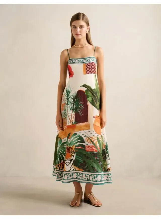 Bianca Printed Linen Midi Dress