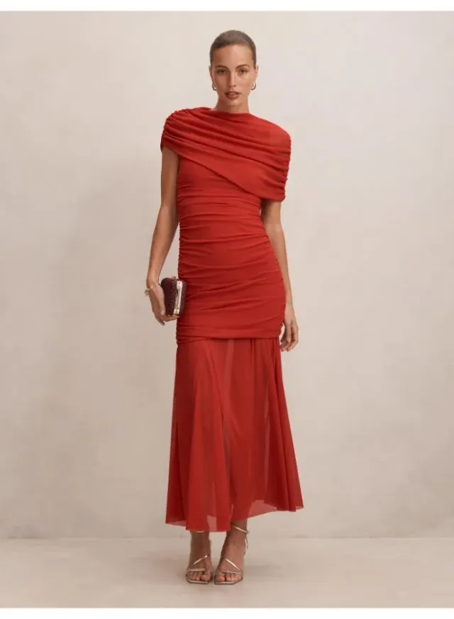 Elouise Asym Cape Mesh Maxi