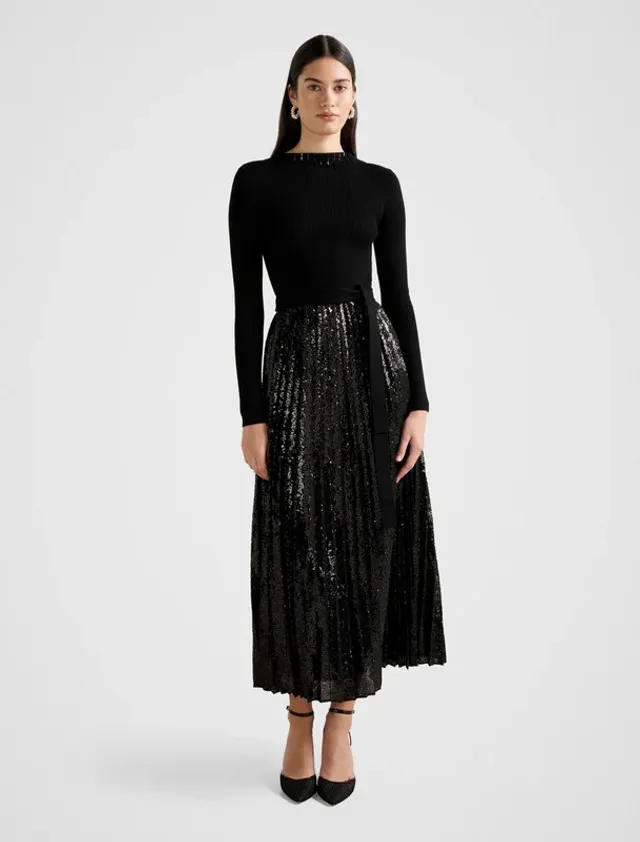 Lina Sequin Pleat Knit Dress