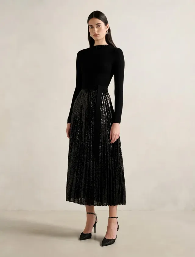 Lina Sequin Pleat Knit Dress – صورة 2