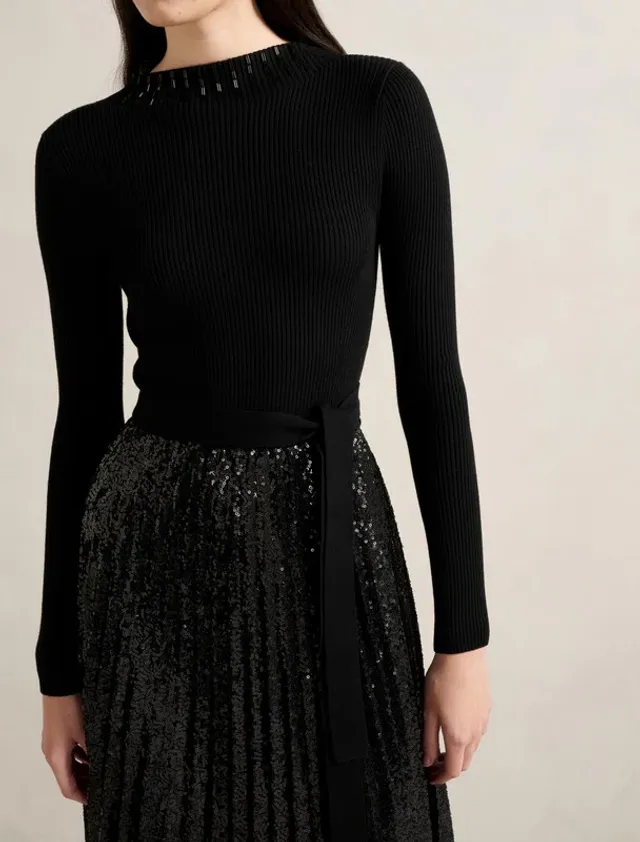 Lina Sequin Pleat Knit Dress – صورة 6