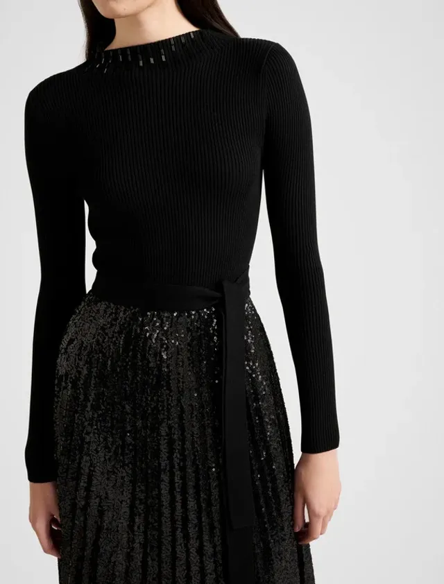 Lina Sequin Pleat Knit Dress – صورة 5