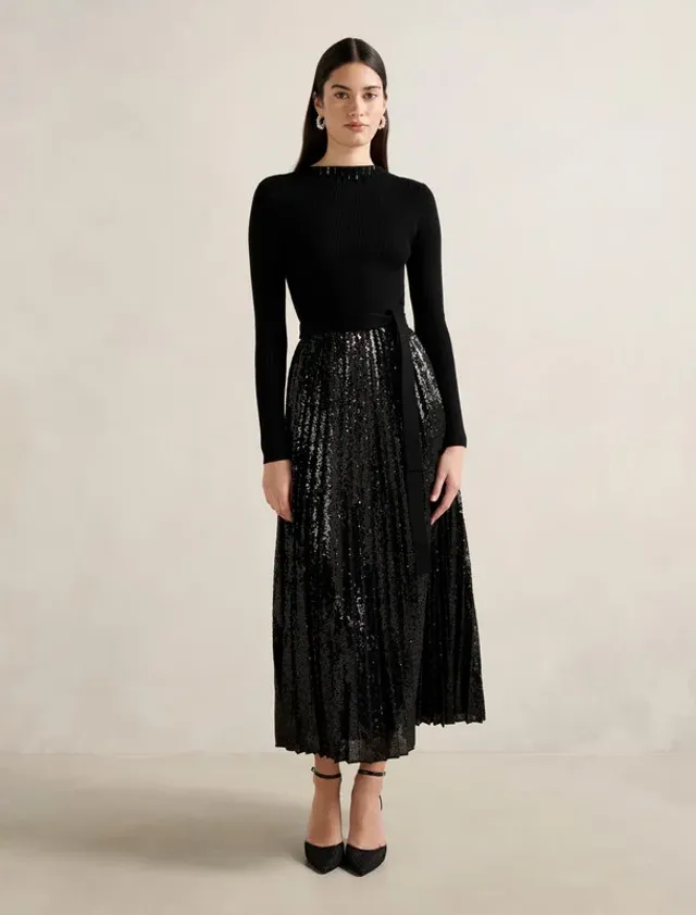 Lina Sequin Pleat Knit Dress – صورة 7