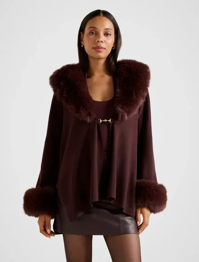 ALIA Faux Fur Trim Knit Cape – image 2
