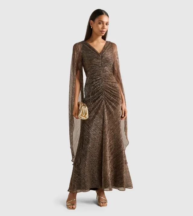 MONIQUE V-Neck Cape Sleeves Evening Dress