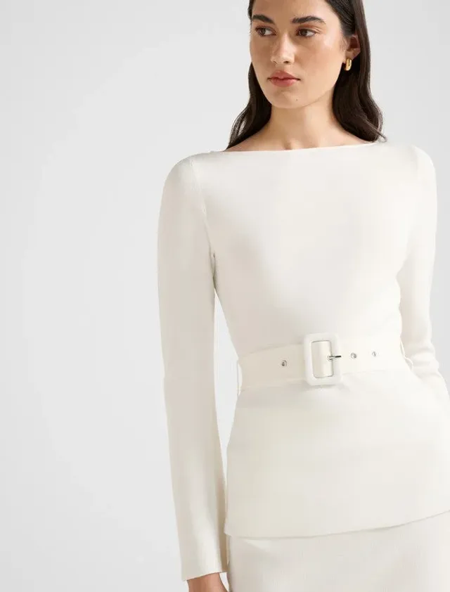 ARABELLA Ribbed Belted Long Sleeves Knit Top – صورة 4