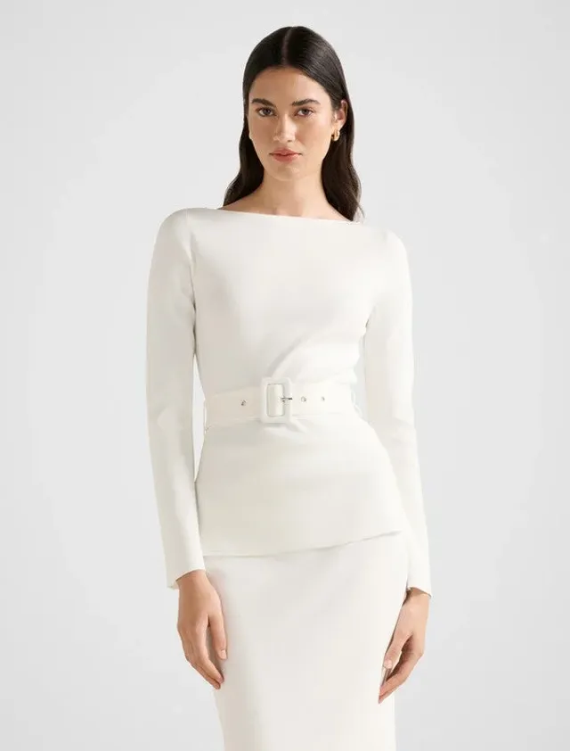 ARABELLA Ribbed Belted Long Sleeves Knit Top