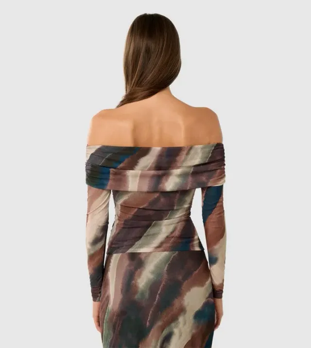KAIA Ruched Mesh Off-Shoulder Top – image 3