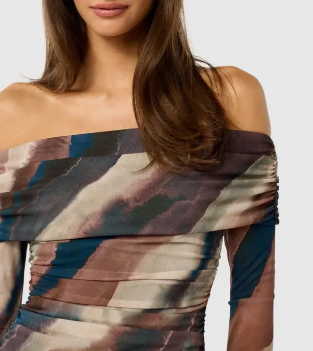 KAIA Ruched Mesh Off-Shoulder Top – image 4