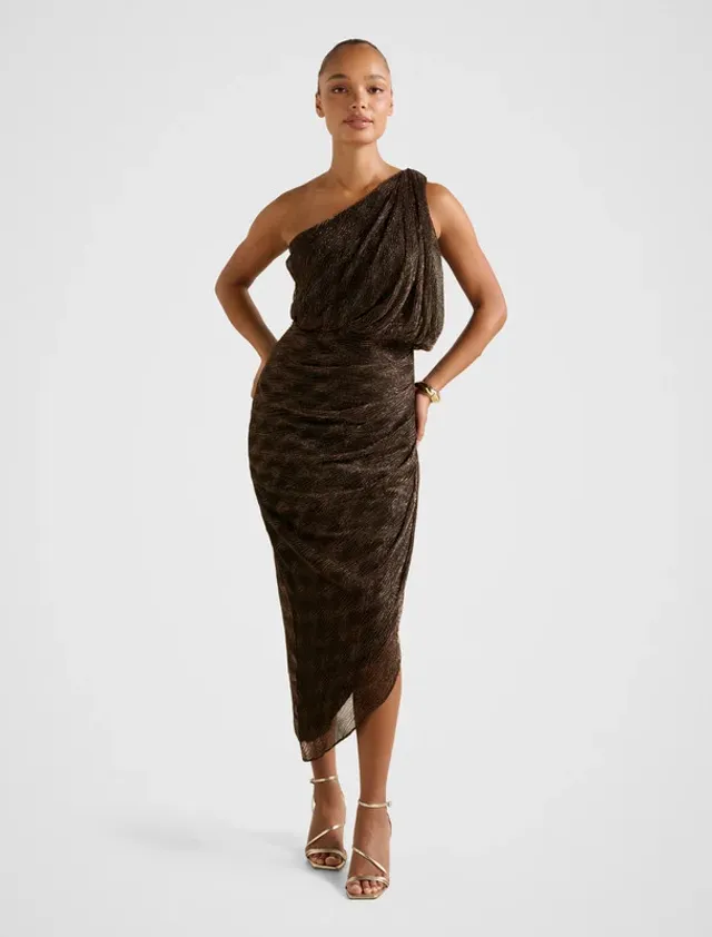 CASSIDY One Shoulder Plisse Midi Party Dress