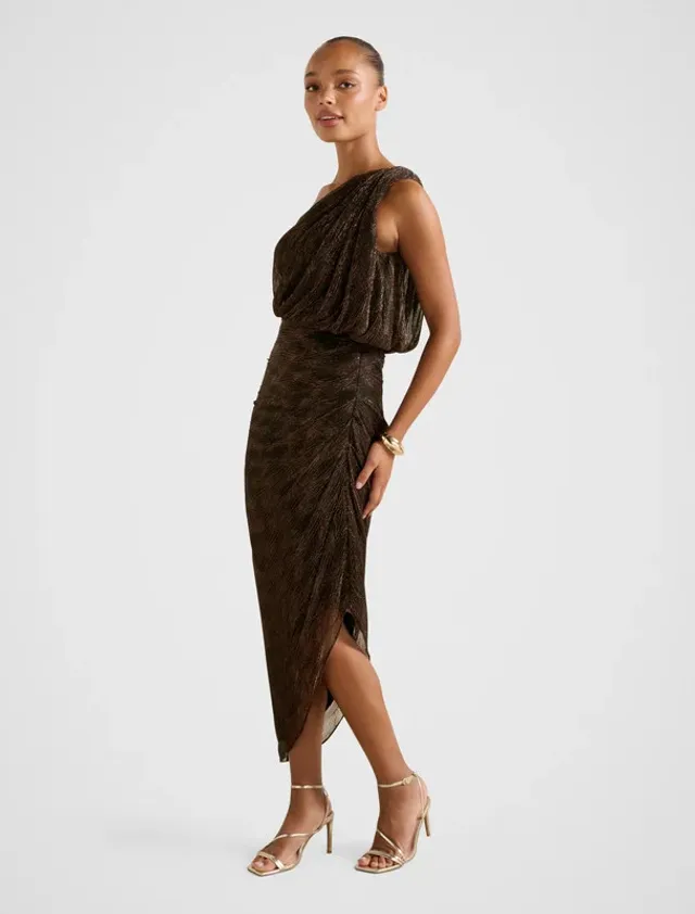 CASSIDY One Shoulder Plisse Midi Party Dress – image 4