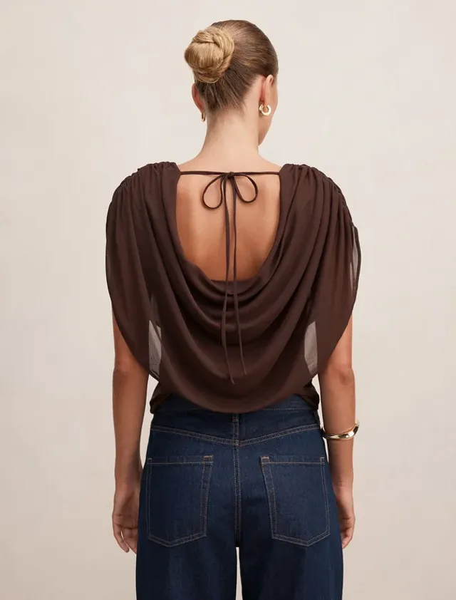 Olivia Draped Mesh Cape Top – image 3