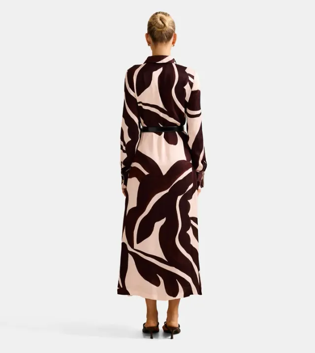 ELLIANA Patterned Satin Midi Shirt Dress – صورة 3