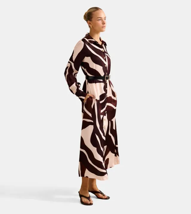 ELLIANA Patterned Satin Midi Shirt Dress – صورة 5