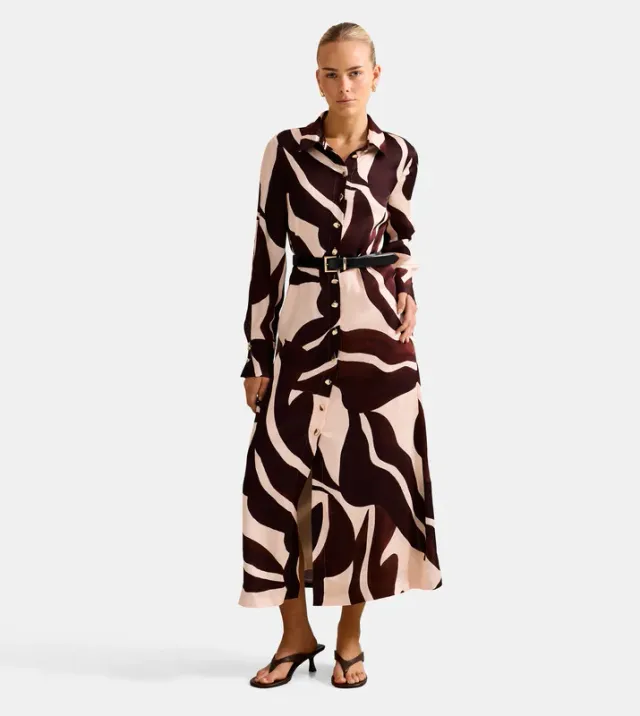 ELLIANA Patterned Satin Midi Shirt Dress – image 2