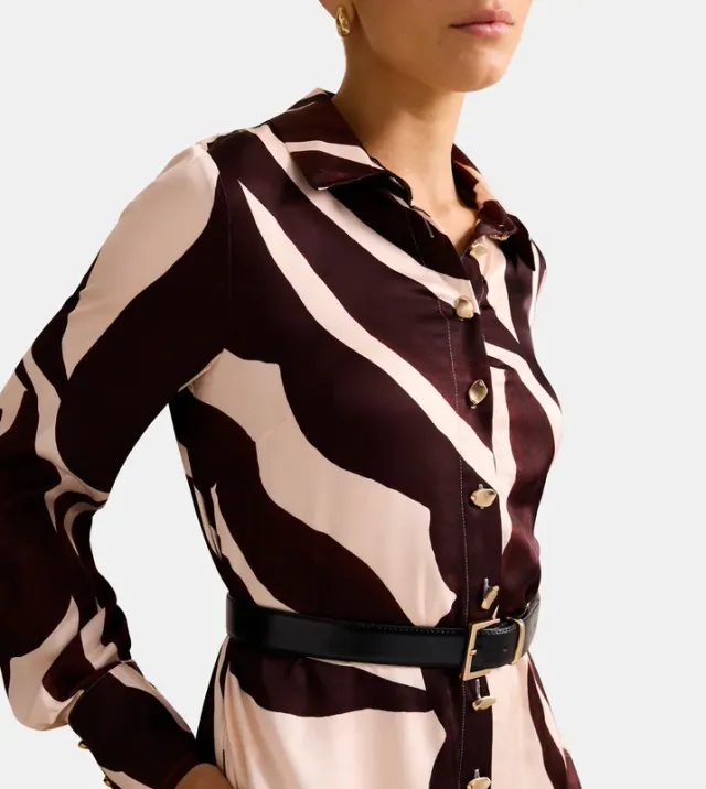 ELLIANA Patterned Satin Midi Shirt Dress – image 4