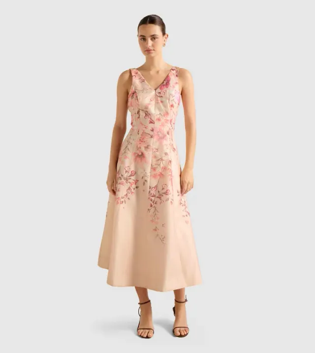 AUBREY Printed Sleeveless Midi Dress