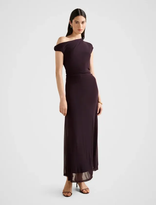 VIOLET Ruched Asymmetric Neck Maxi Dress – صورة 4