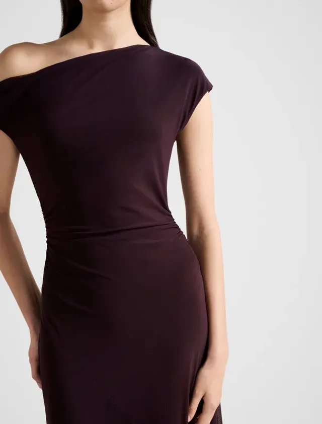 VIOLET Ruched Asymmetric Neck Maxi Dress – صورة 3