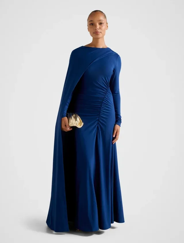 MARIA Jersey Draped Cape Maxi Party Dress