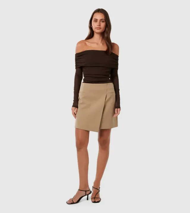 KAIA Ruched Mesh Off-Shoulder Top – image 2