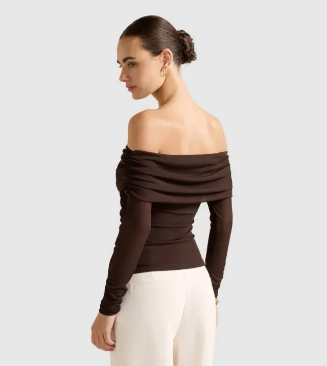 KAIA Ruched Mesh Off-Shoulder Top – image 3