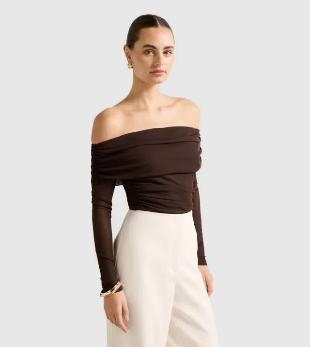 KAIA Ruched Mesh Off-Shoulder Top – image 5