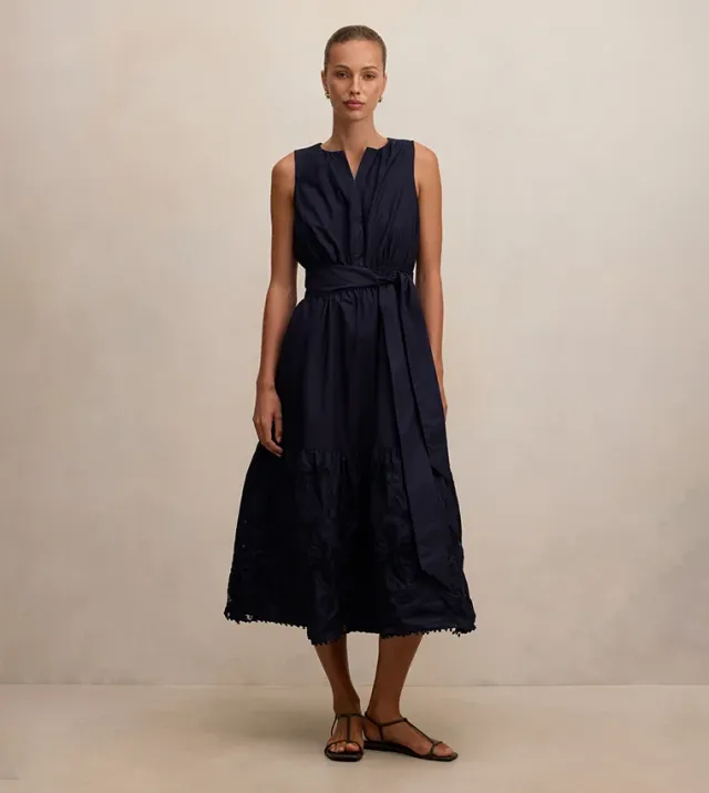 Evie Sleeveless Embroidered Tie Midi