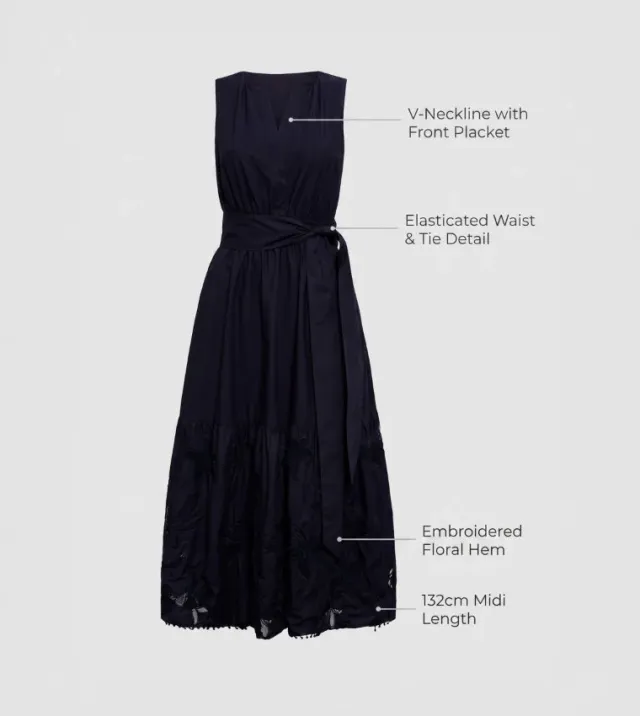 Evie Sleeveless Embroidered Tie Midi – صورة 3