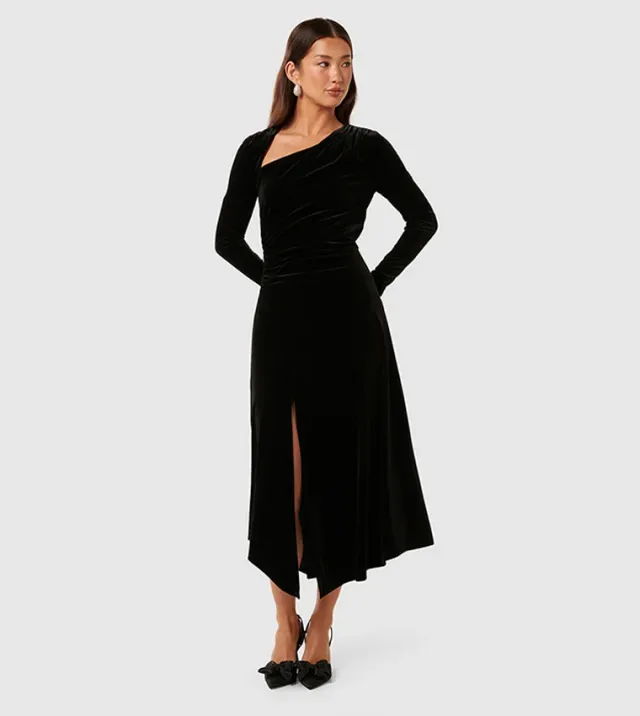 Sawyer Asym Velvet Drape Dress
