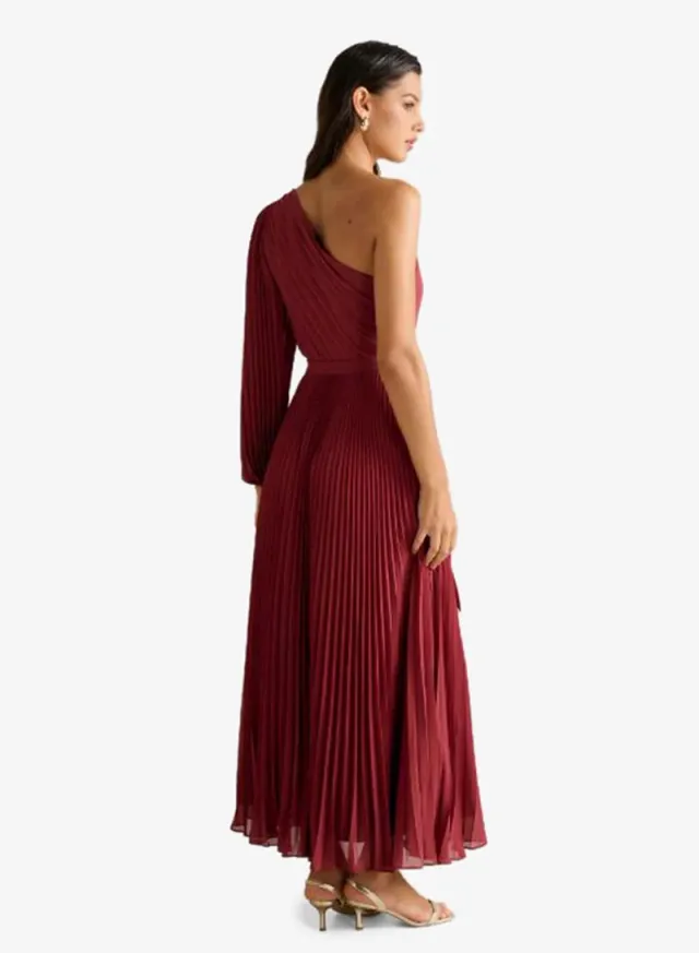 Mina Pleated One Shoulder Midi Dress – image 2