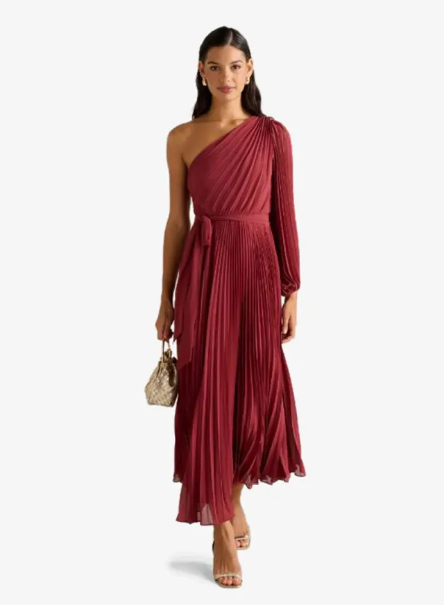 Mina Pleated One Shoulder Midi Dress – image 5