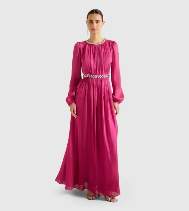 ELVIA Metallic Belted Maxi Dress