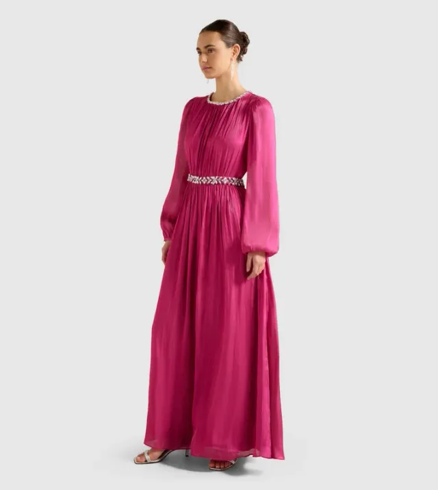 ELVIA Metallic Belted Maxi Dress – صورة 4