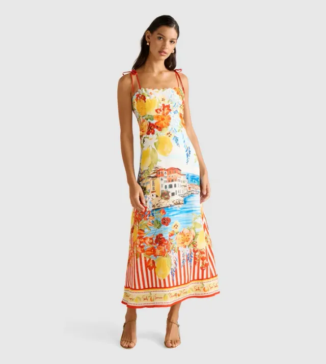 SICILIA Printed Strappy Midi Dress