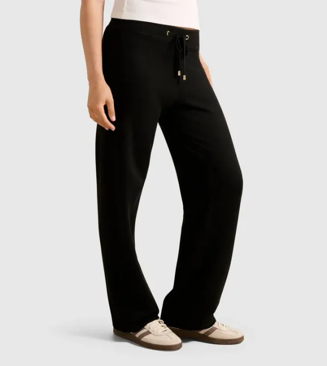 HAZEL Knitted Drawstring Waist Wide Leg Pants – صورة 5