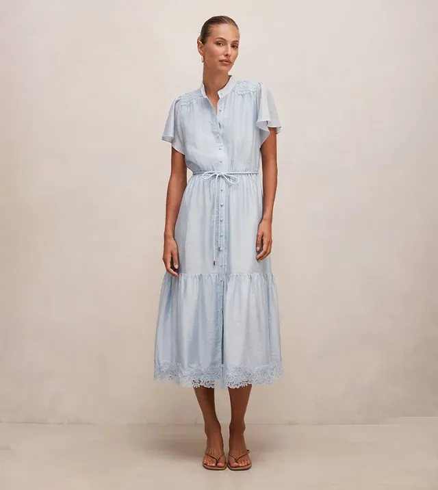 Harriet Lace Button-Front Midi Dress