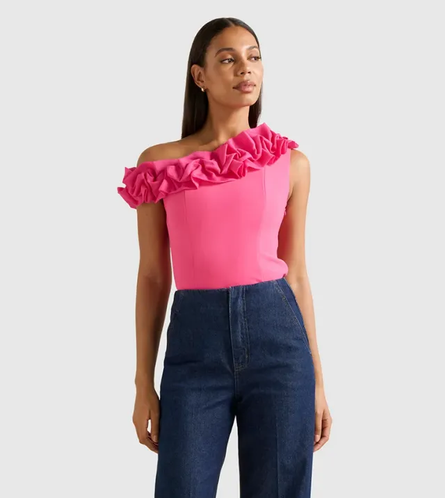 Sadie Tipped Shoulder Ruffle Top