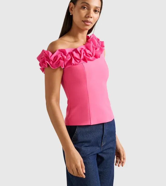 Sadie Tipped Shoulder Ruffle Top – صورة 2
