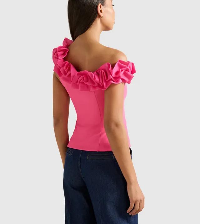 Sadie Tipped Shoulder Ruffle Top – صورة 3