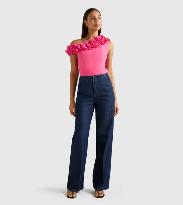 Sadie Tipped Shoulder Ruffle Top – صورة 5