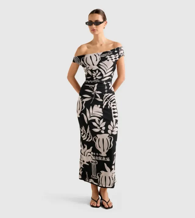 GISELLA Printed Tipped Mesh Midi Dress