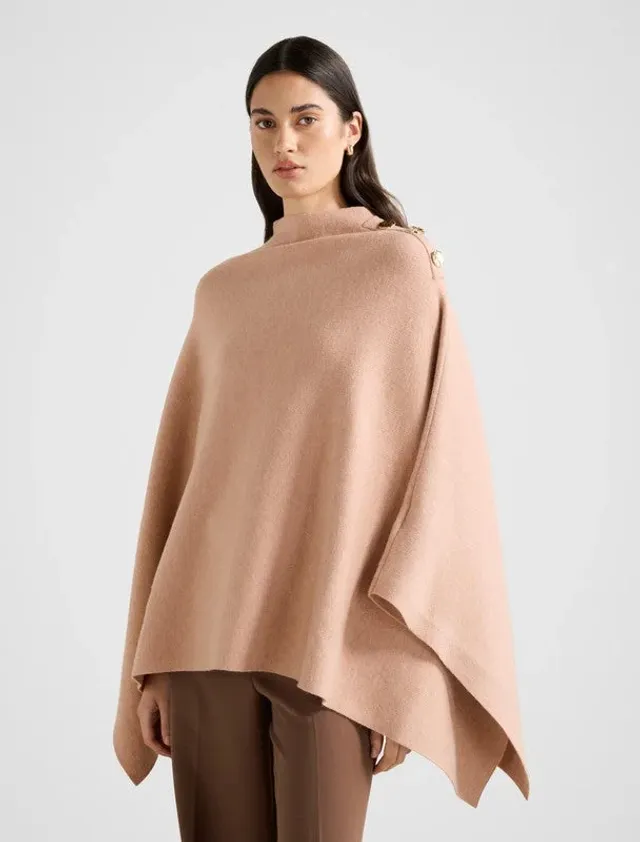 LANA Button Detail High Neck Knit Cape – صورة 5