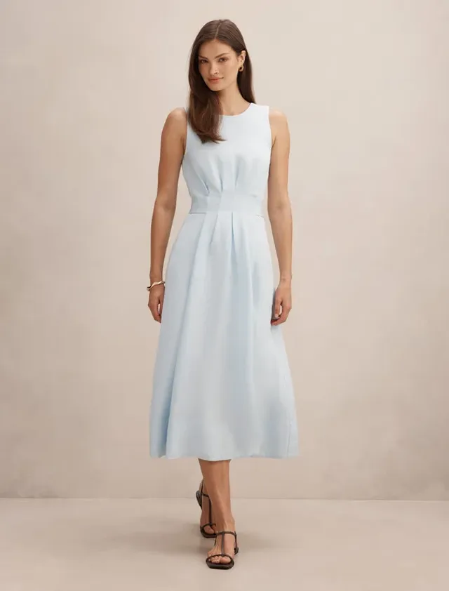 Rosie Linen Sleeveless Tuck Midi Dress