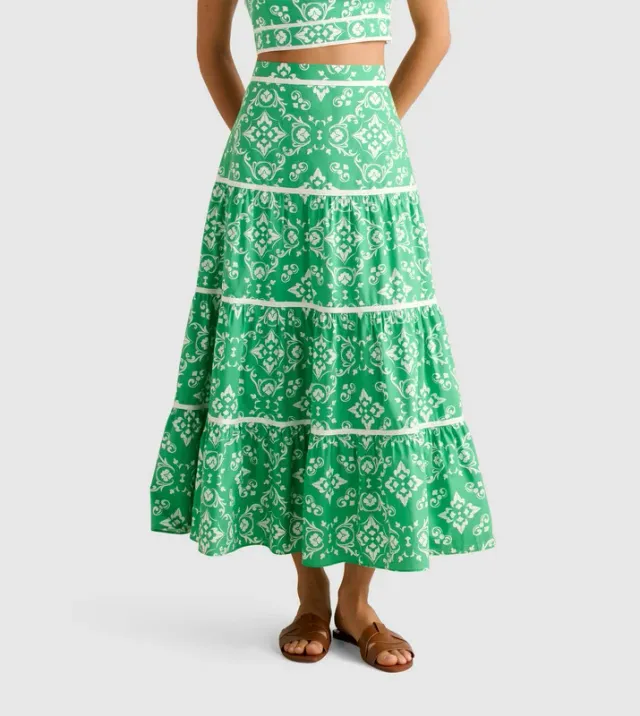 MONA Printed Binding Tiered Midi Skirt – صورة 2
