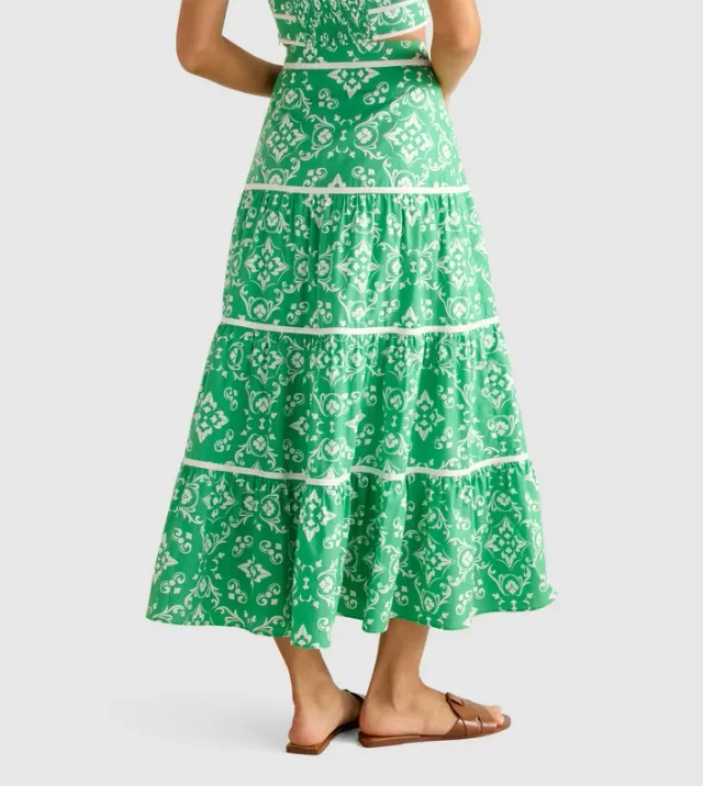 MONA Printed Binding Tiered Midi Skirt – صورة 3