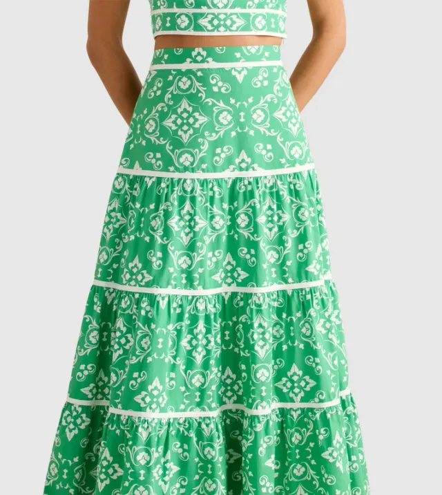 MONA Printed Binding Tiered Midi Skirt – صورة 4